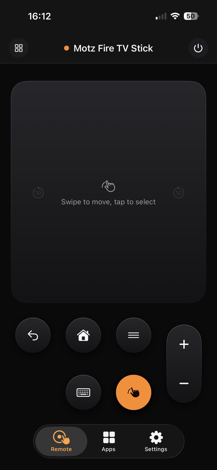 The touchpad filling the screen with the hint swipe to move, tap to select